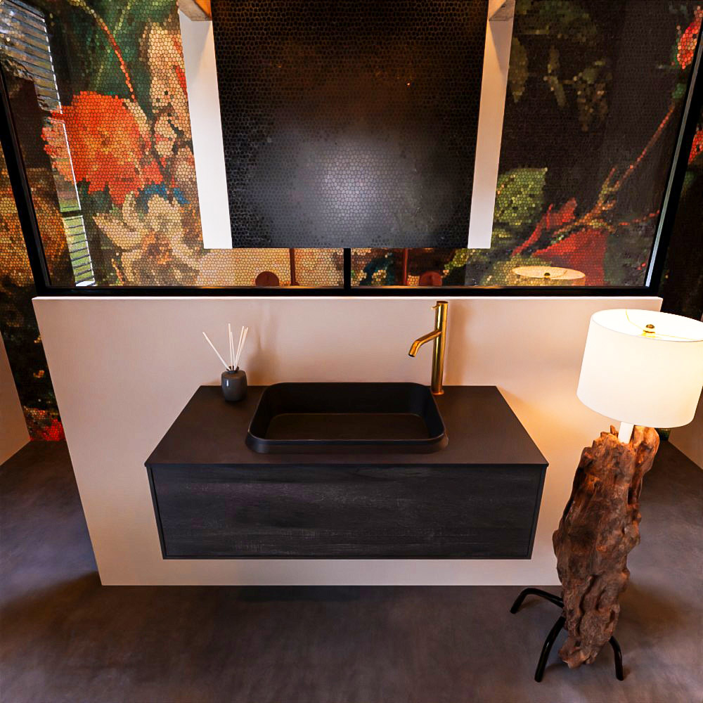 MONDIAZ ERIN 100cm mueble de baño color Dark Brown 1 cajón. Lavabo RIDGE Centro 1 orificio color Urban. 3 MONDIAZ ERIN 100cm mueble de baño color Dark Brown 1 cajón. Lavabo RIDGE Centro 1 orificio color Urban. - Imagen 3