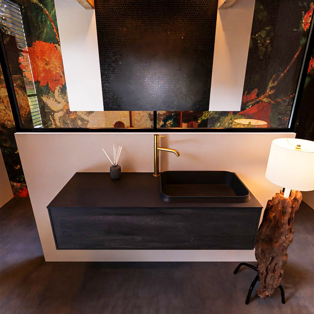 MONDIAZ ERIN 120cm mueble de baño color Dark Brown 1 cajón. Lavabo RIDGE Derecho 1 orificio color Urban. 3 MONDIAZ ERIN 120cm mueble de baño color Dark Brown 1 cajón. Lavabo RIDGE Derecho 1 orificio color Urban. - Imagen 3