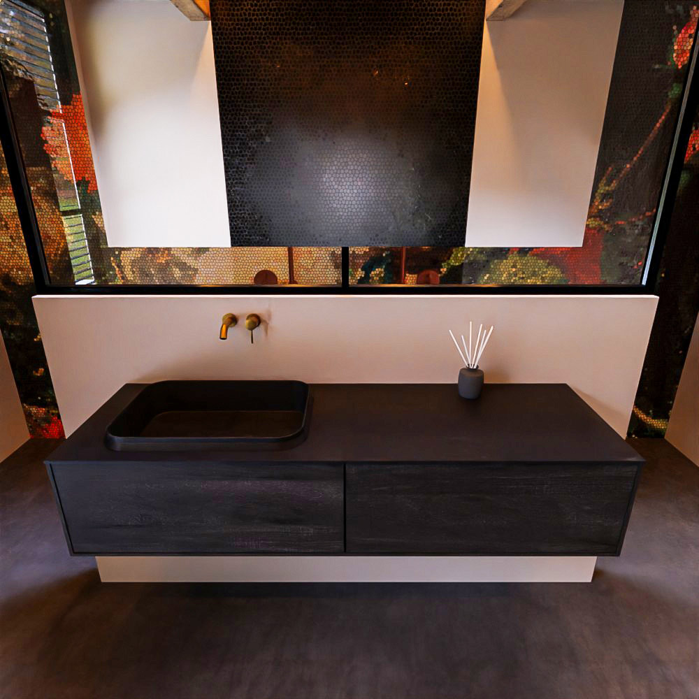 MONDIAZ ERIN 150cm mueble de baño color Dark Brown 2 cajones. Lavabo RIDGE Izquierda sin orificio color Urban. 3 MONDIAZ ERIN 150cm mueble de baño color Dark Brown 2 cajones. Lavabo RIDGE Izquierda sin orificio color Urban. - Imagen 3