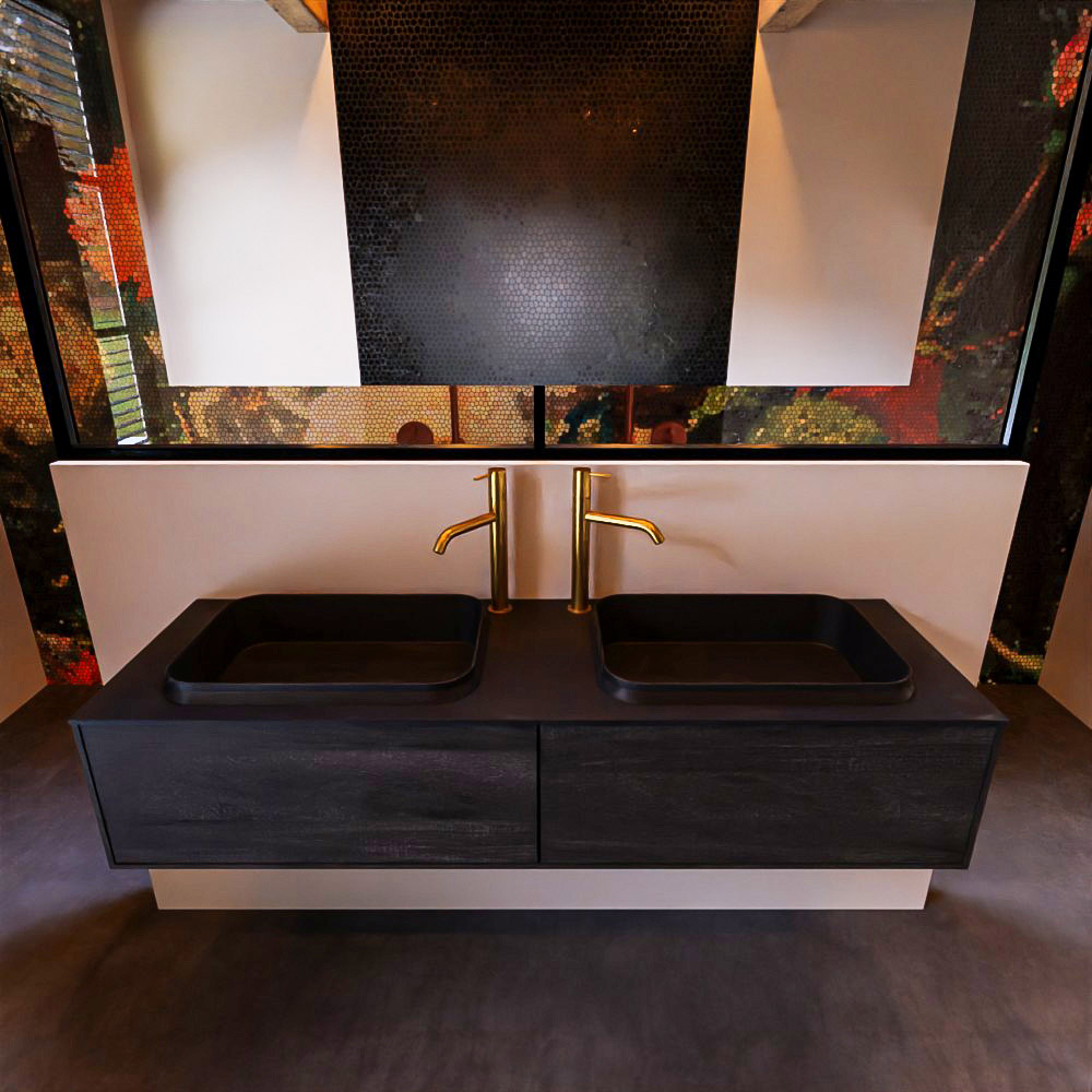 MONDIAZ ERIN 150cm mueble de baño color Dark Brown 2 cajones. Lavabo RIDGE Doble 2 orificios color Urban. 3 MONDIAZ ERIN 150cm mueble de baño color Dark Brown 2 cajones. Lavabo RIDGE Doble 2 orificios color Urban. - Imagen 3