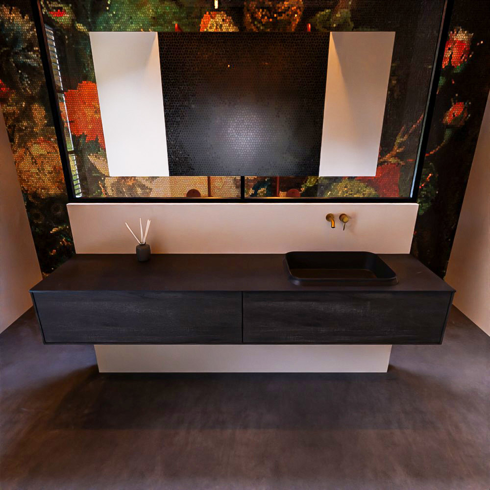 MONDIAZ ERIN 200cm mueble de baño color Dark Brown 2 cajones. Lavabo RIDGE Derecho sin orificio color Urban. 3 MONDIAZ ERIN 200cm mueble de baño color Dark Brown 2 cajones. Lavabo RIDGE Derecho sin orificio color Urban. - Imagen 3