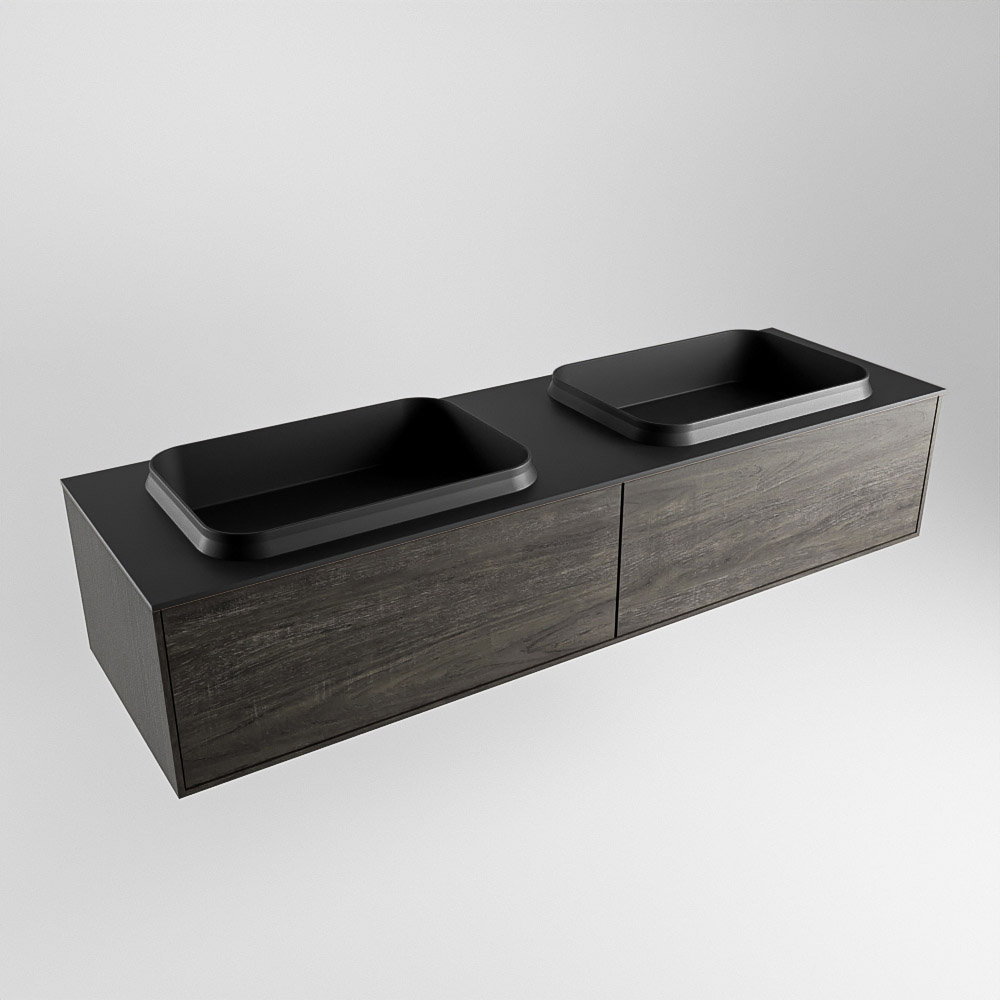 MONDIAZ ERIN 150cm mueble de baño color Dark Brown 2 cajones. Lavabo RIDGE Doble sin orificio color Urban. 4 MONDIAZ ERIN 150cm mueble de baño color Dark Brown 2 cajones. Lavabo RIDGE Doble sin orificio color Urban. - Imagen 4