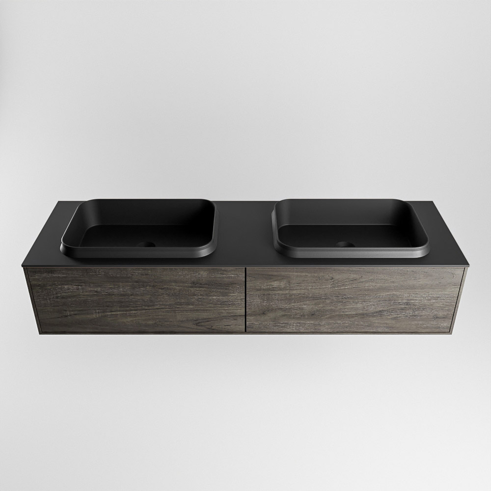 MONDIAZ ERIN 150cm mueble de baño color Dark Brown 2 cajones. Lavabo RIDGE Doble 2 orificios color Urban. 5 MONDIAZ ERIN 150cm mueble de baño color Dark Brown 2 cajones. Lavabo RIDGE Doble 2 orificios color Urban. - Imagen 5