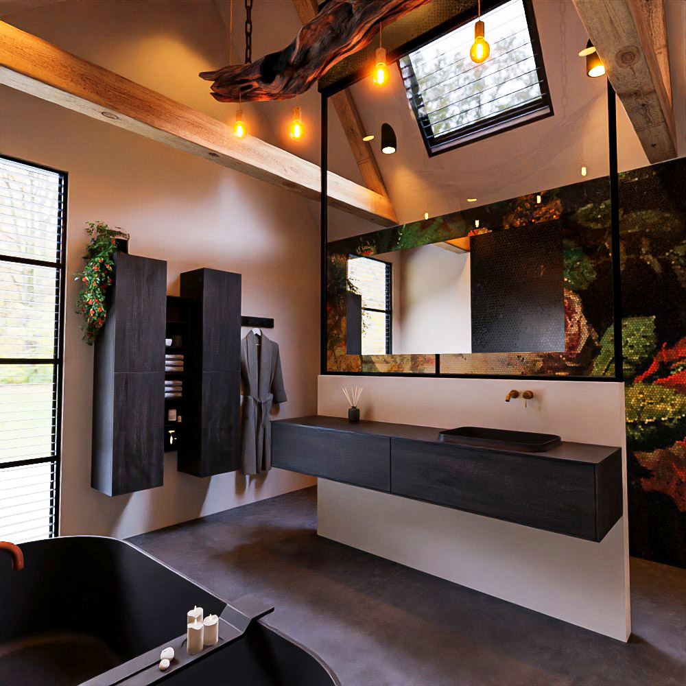 MONDIAZ ERIN 200cm mueble de baño color Dark Brown 2 cajones. Lavabo RIDGE Derecho sin orificio color Urban. 2 MONDIAZ ERIN 200cm mueble de baño color Dark Brown 2 cajones. Lavabo RIDGE Derecho sin orificio color Urban. - Imagen 2