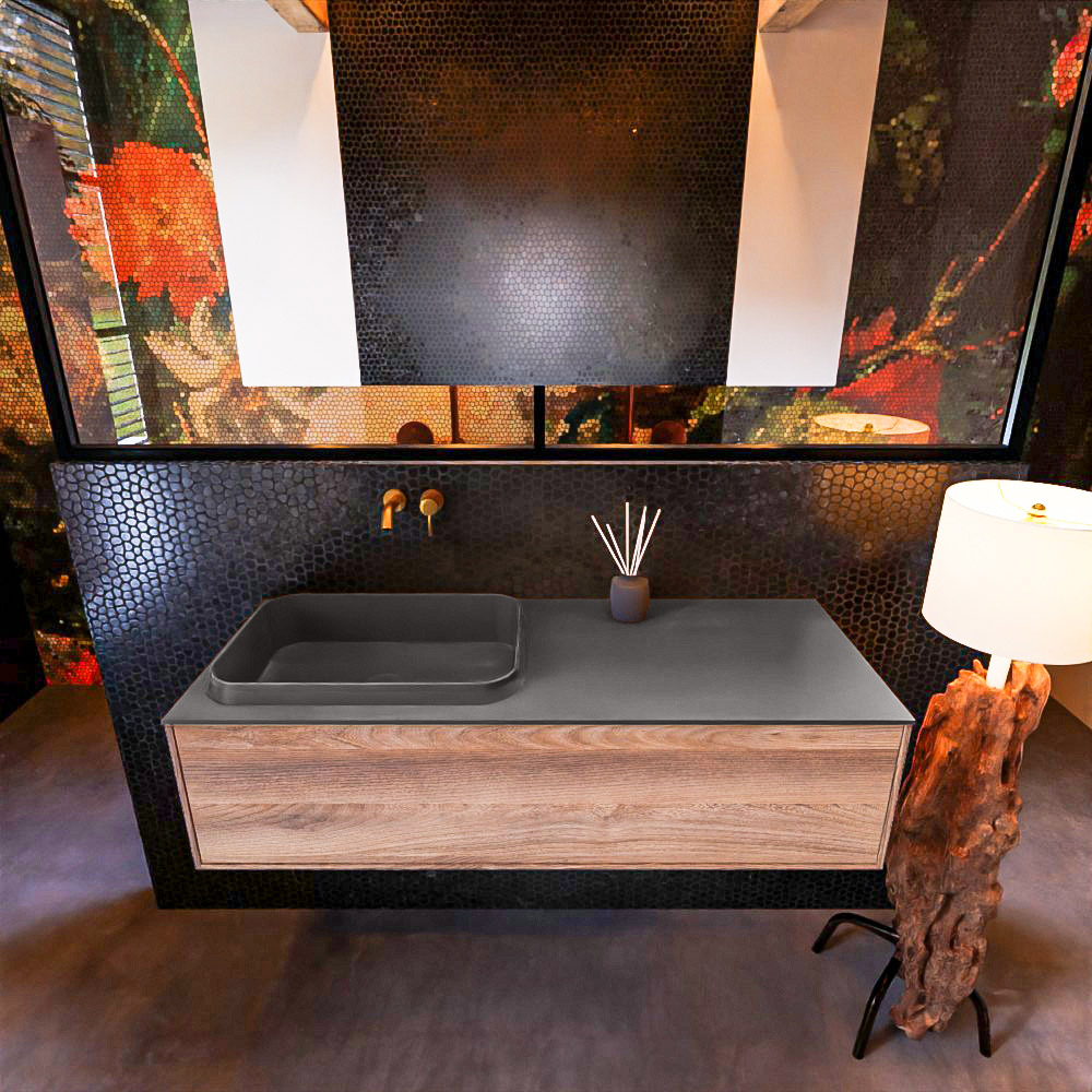 MONDIAZ ERIN 120cm mueble de baño color Dark Brown Grey 1 cajón. Lavabo RIDGE Izquierda sin orificio color Dark Grey. 3 MONDIAZ ERIN 120cm mueble de baño color Dark Brown Grey 1 cajón. Lavabo RIDGE Izquierda sin orificio color Dark Grey. - Imagen 3