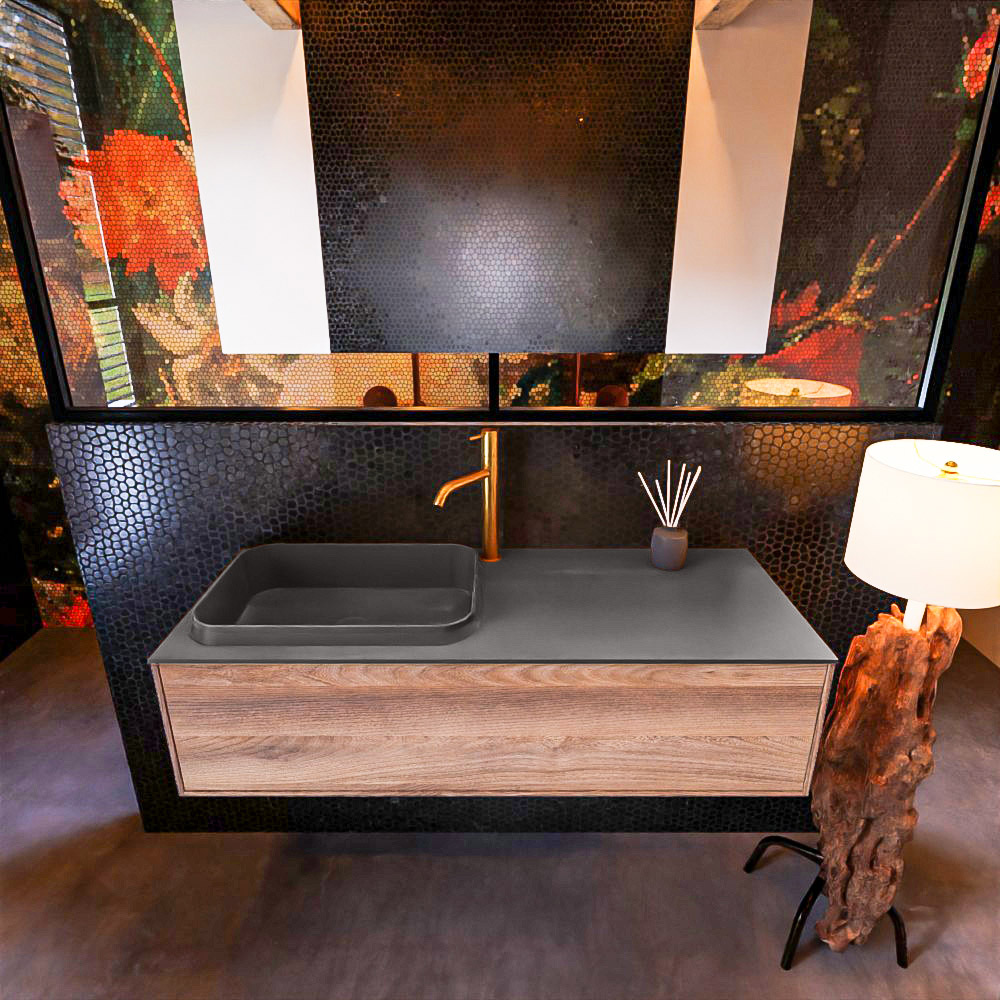 MONDIAZ ERIN 120cm mueble de baño color Dark Brown Grey 1 cajón. Lavabo RIDGE Izquierda 1 orificio color Dark Grey. 3 MONDIAZ ERIN 120cm mueble de baño color Dark Brown Grey 1 cajón. Lavabo RIDGE Izquierda 1 orificio color Dark Grey. - Imagen 3