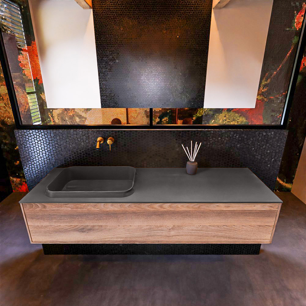 MONDIAZ ERIN 150cm mueble de baño color Dark Brown Grey 1 cajón. Lavabo RIDGE Izquierda sin orificio color Dark Grey. 3 MONDIAZ ERIN 150cm mueble de baño color Dark Brown Grey 1 cajón. Lavabo RIDGE Izquierda sin orificio color Dark Grey. - Imagen 3
