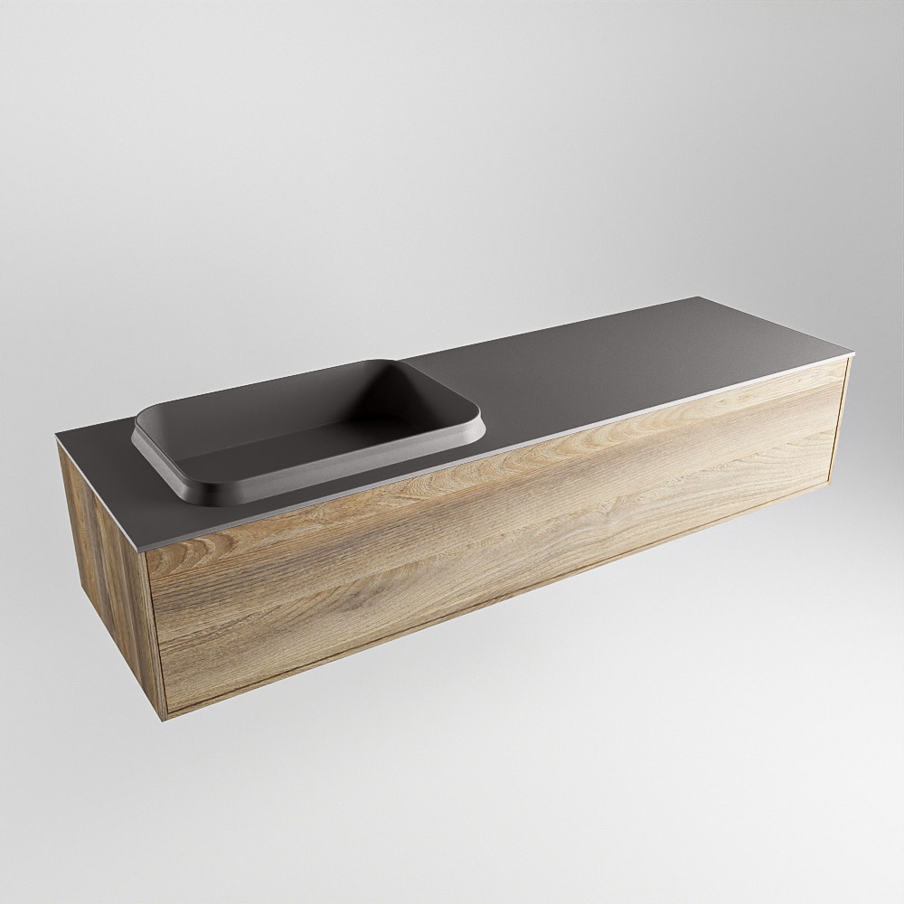 MONDIAZ ERIN 150cm mueble de baño color Dark Brown Grey 1 cajón. Lavabo RIDGE Izquierda sin orificio color Dark Grey. 4 MONDIAZ ERIN 150cm mueble de baño color Dark Brown Grey 1 cajón. Lavabo RIDGE Izquierda sin orificio color Dark Grey. - Imagen 4
