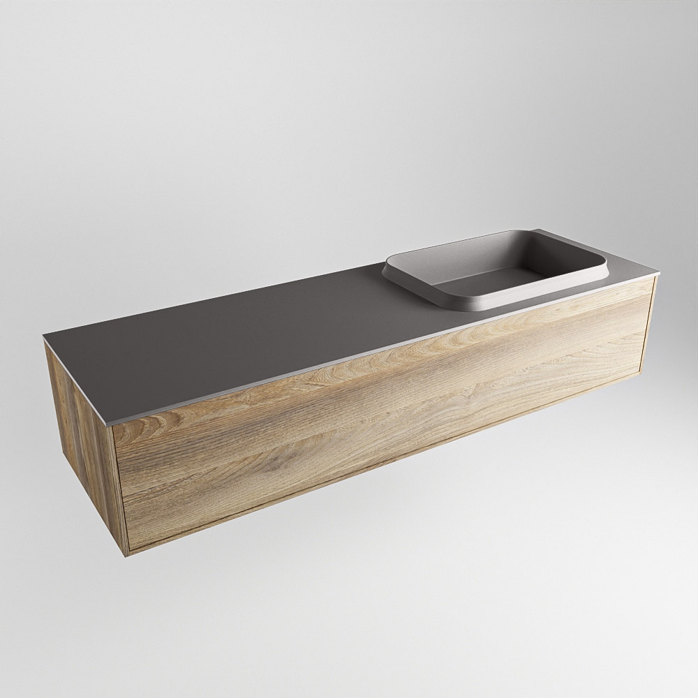 MONDIAZ ERIN 150cm mueble de baño color Dark Brown Grey 1 cajón. Lavabo RIDGE Derecho 1 orificio color Dark Grey. 4 MONDIAZ ERIN 150cm mueble de baño color Dark Brown Grey 1 cajón. Lavabo RIDGE Derecho 1 orificio color Dark Grey. - Imagen 4