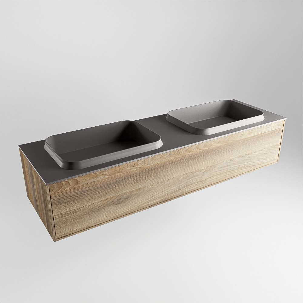 MONDIAZ ERIN 150cm mueble de baño color Dark Brown Grey 1 cajón. Lavabo RIDGE Doble 2 orificios color Dark Grey. 4 MONDIAZ ERIN 150cm mueble de baño color Dark Brown Grey 1 cajón. Lavabo RIDGE Doble 2 orificios color Dark Grey. - Imagen 4