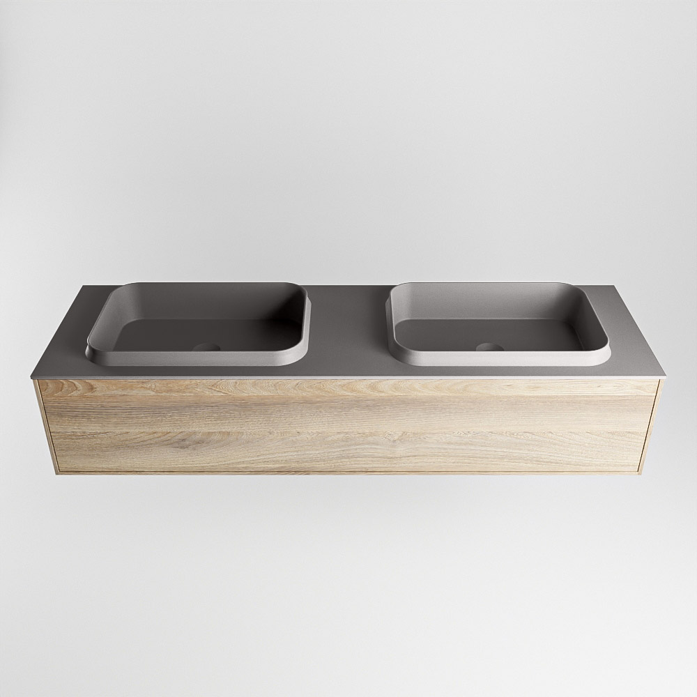 MONDIAZ ERIN 150cm mueble de baño color Dark Brown Grey 1 cajón. Lavabo RIDGE Doble 2 orificios color Dark Grey. 5 MONDIAZ ERIN 150cm mueble de baño color Dark Brown Grey 1 cajón. Lavabo RIDGE Doble 2 orificios color Dark Grey. - Imagen 5
