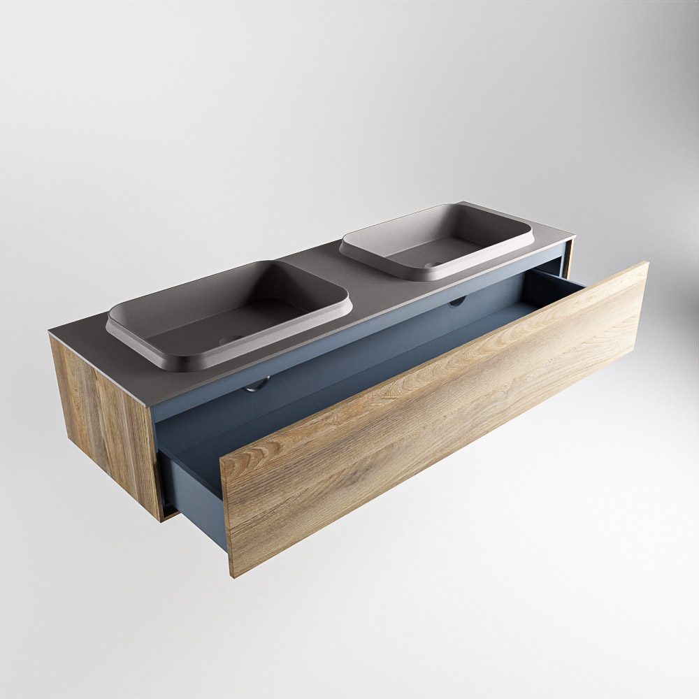 MONDIAZ ERIN 150cm mueble de baño color Dark Brown Grey 1 cajón. Lavabo RIDGE Doble 2 orificios color Dark Grey. 6 MONDIAZ ERIN 150cm mueble de baño color Dark Brown Grey 1 cajón. Lavabo RIDGE Doble 2 orificios color Dark Grey. - Imagen 6