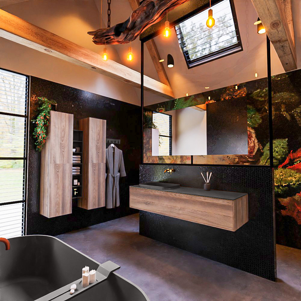 MONDIAZ ERIN 150cm mueble de baño color Dark Brown Grey 1 cajón. Lavabo RIDGE Izquierda sin orificio color Dark Grey. 2 MONDIAZ ERIN 150cm mueble de baño color Dark Brown Grey 1 cajón. Lavabo RIDGE Izquierda sin orificio color Dark Grey. - Imagen 2