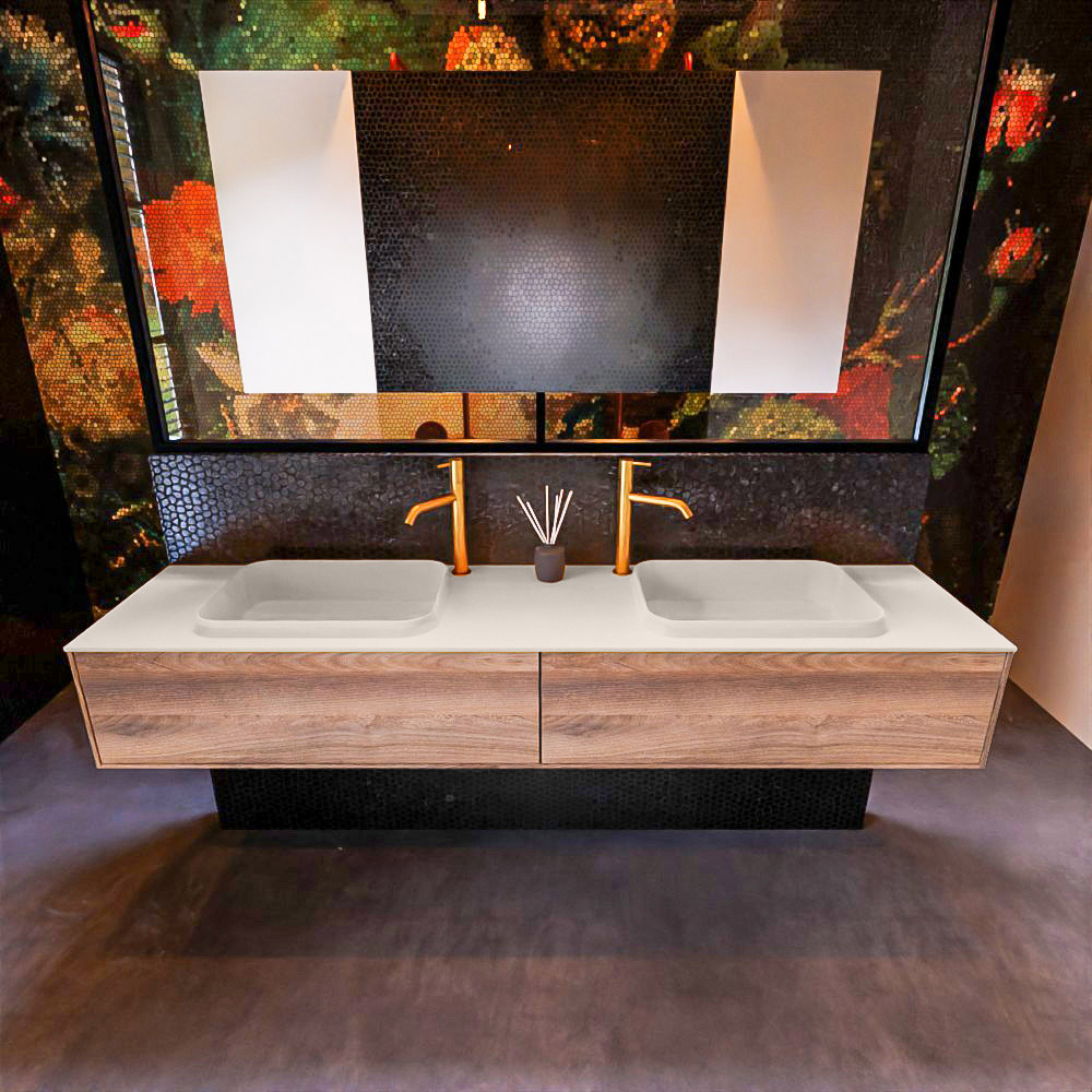 MONDIAZ ERIN 200cm mueble de baño color Dark Brown Grey 2 cajones. Lavabo RIDGE Doble 2 orificios color Linen. 3 MONDIAZ ERIN 200cm mueble de baño color Dark Brown Grey 2 cajones. Lavabo RIDGE Doble 2 orificios color Linen. - Imagen 3