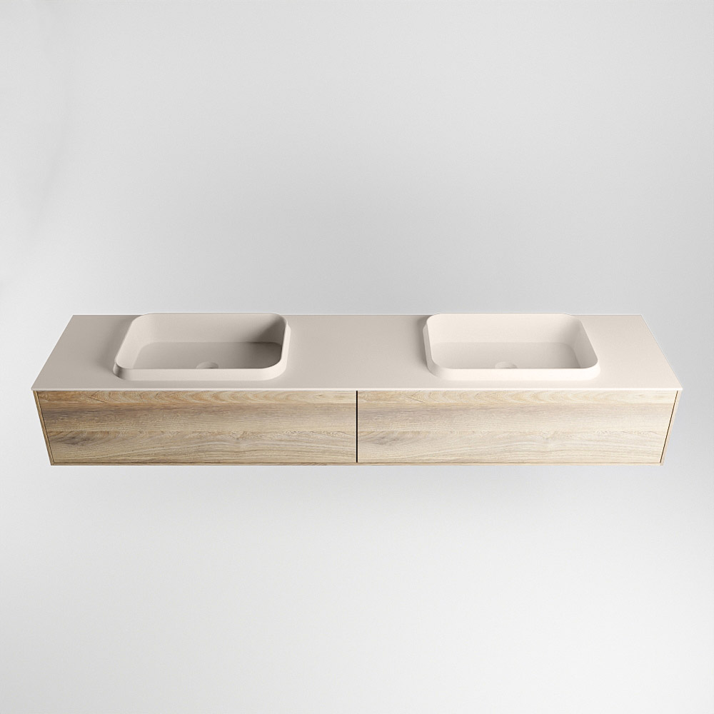MONDIAZ ERIN 200cm mueble de baño color Dark Brown Grey 2 cajones. Lavabo RIDGE Doble sin orificio color Linen. 5 MONDIAZ ERIN 200cm mueble de baño color Dark Brown Grey 2 cajones. Lavabo RIDGE Doble sin orificio color Linen. - Imagen 5