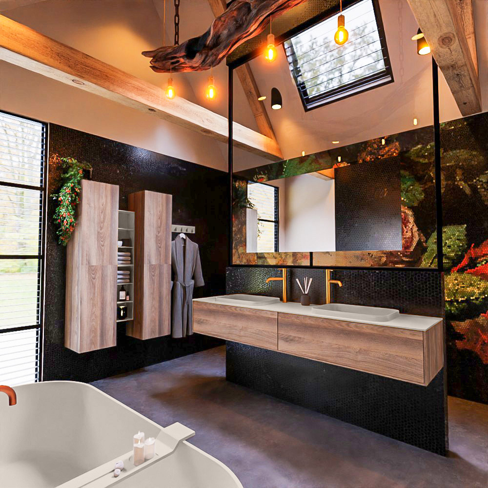 MONDIAZ ERIN 200cm mueble de baño color Dark Brown Grey 2 cajones. Lavabo RIDGE Doble 2 orificios color Linen. 2 MONDIAZ ERIN 200cm mueble de baño color Dark Brown Grey 2 cajones. Lavabo RIDGE Doble 2 orificios color Linen. - Imagen 2