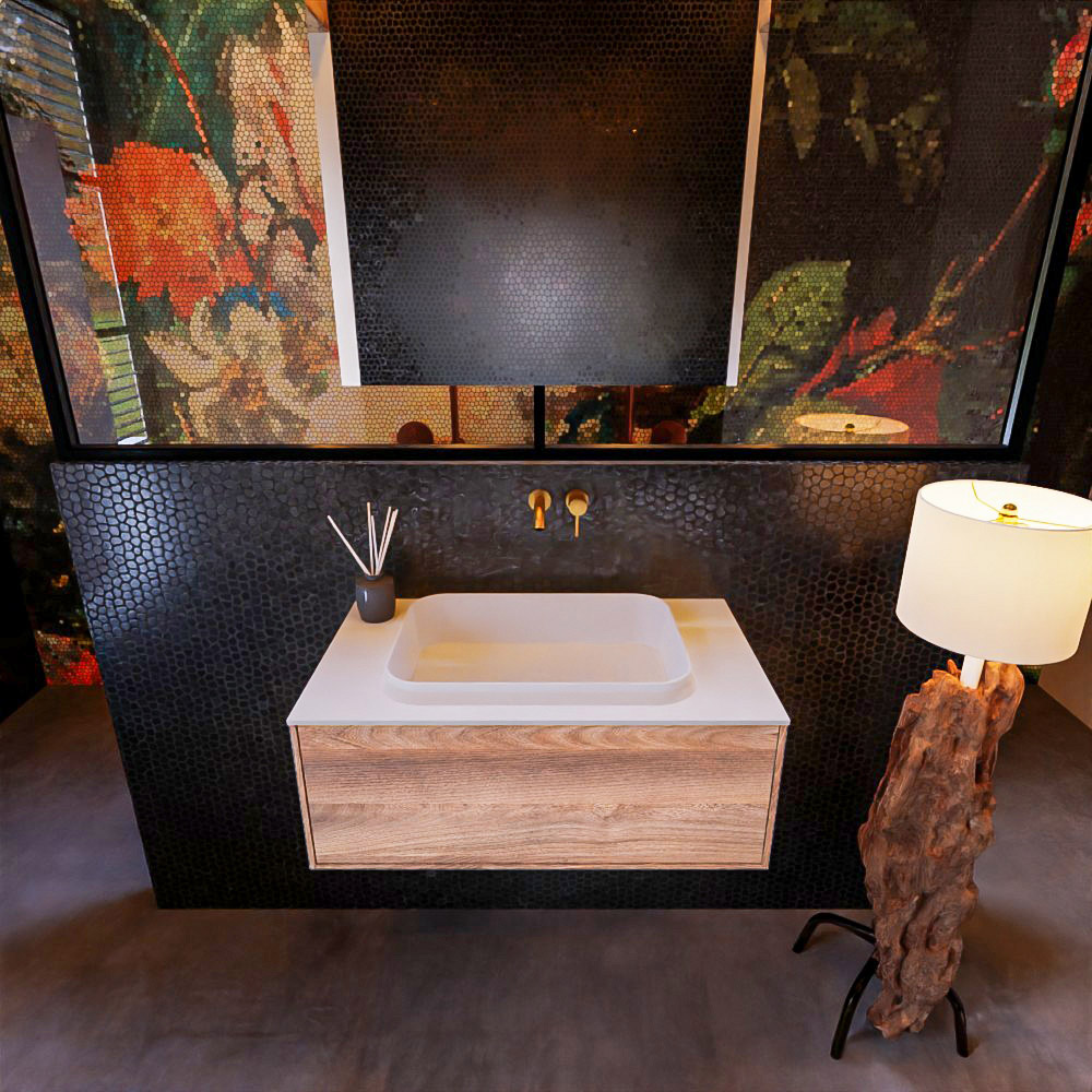 MONDIAZ ERIN 80cm mueble de baño color Dark Brown Grey 1 cajón. Lavabo RIDGE Centro sin orificio color Talc. 3 MONDIAZ ERIN 80cm mueble de baño color Dark Brown Grey 1 cajón. Lavabo RIDGE Centro sin orificio color Talc. - Imagen 3