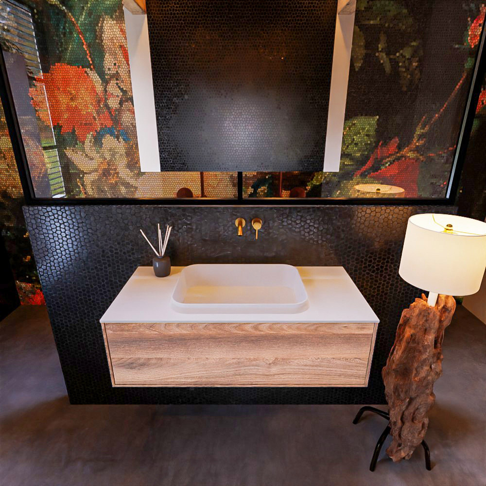 MONDIAZ ERIN 100cm mueble de baño color Dark Brown Grey 1 cajón. Lavabo RIDGE Centro sin orificio color Talc. 3 MONDIAZ ERIN 100cm mueble de baño color Dark Brown Grey 1 cajón. Lavabo RIDGE Centro sin orificio color Talc. - Imagen 3