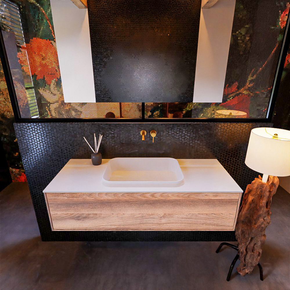 MONDIAZ ERIN 120cm mueble de baño color Dark Brown Grey 1 cajón. Lavabo RIDGE Centro sin orificio color Talc. 3 MONDIAZ ERIN 120cm mueble de baño color Dark Brown Grey 1 cajón. Lavabo RIDGE Centro sin orificio color Talc. - Imagen 3