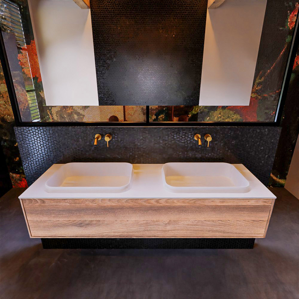 MONDIAZ ERIN 150cm mueble de baño color Dark Brown Grey 1 cajón. Lavabo RIDGE Doble sin orificio color Talc. 3 MONDIAZ ERIN 150cm mueble de baño color Dark Brown Grey 1 cajón. Lavabo RIDGE Doble sin orificio color Talc. - Imagen 3