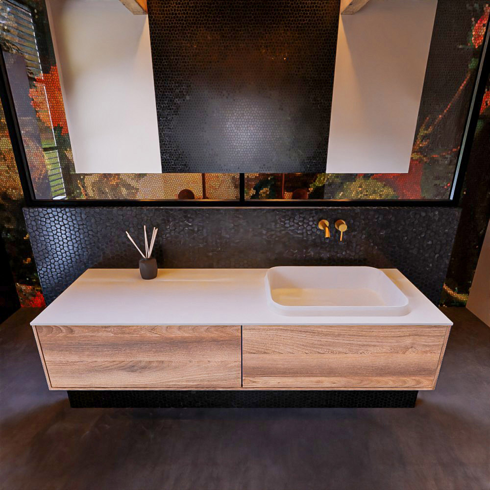 MONDIAZ ERIN 150cm mueble de baño color Dark Brown Grey 2 cajones. Lavabo RIDGE Derecho sin orificio color Talc. 3 MONDIAZ ERIN 150cm mueble de baño color Dark Brown Grey 2 cajones. Lavabo RIDGE Derecho sin orificio color Talc. - Imagen 3