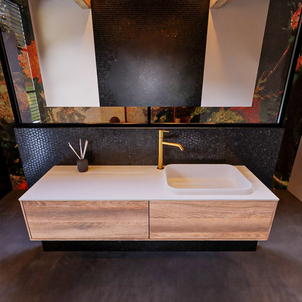 MONDIAZ ERIN 150cm mueble de baño color Dark Brown Grey 2 cajones. Lavabo RIDGE Derecho 1 orificio color Talc. 3 MONDIAZ ERIN 150cm mueble de baño color Dark Brown Grey 2 cajones. Lavabo RIDGE Derecho 1 orificio color Talc. - Imagen 3