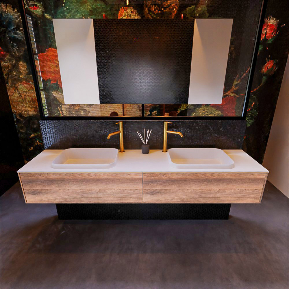 MONDIAZ ERIN 200cm mueble de baño color Dark Brown Grey 2 cajones. Lavabo RIDGE Doble 2 orificios color Talc. 3 MONDIAZ ERIN 200cm mueble de baño color Dark Brown Grey 2 cajones. Lavabo RIDGE Doble 2 orificios color Talc. - Imagen 3