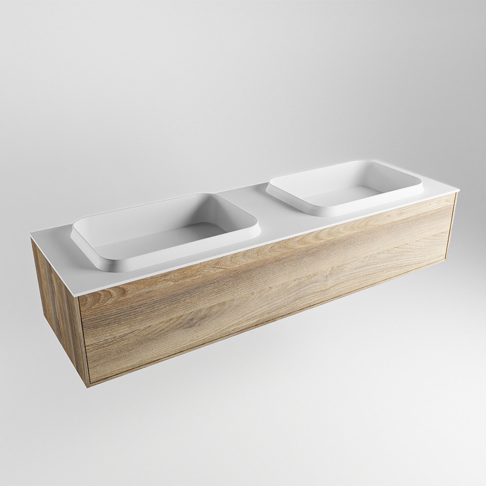 MONDIAZ ERIN 150cm mueble de baño color Dark Brown Grey 1 cajón. Lavabo RIDGE Doble sin orificio color Talc. 4 MONDIAZ ERIN 150cm mueble de baño color Dark Brown Grey 1 cajón. Lavabo RIDGE Doble sin orificio color Talc. - Imagen 4