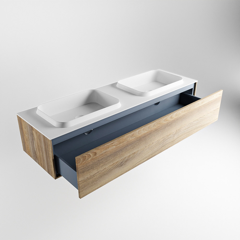 MONDIAZ ERIN 150cm mueble de baño color Dark Brown Grey 1 cajón. Lavabo RIDGE Doble sin orificio color Talc. 6 MONDIAZ ERIN 150cm mueble de baño color Dark Brown Grey 1 cajón. Lavabo RIDGE Doble sin orificio color Talc. - Imagen 6