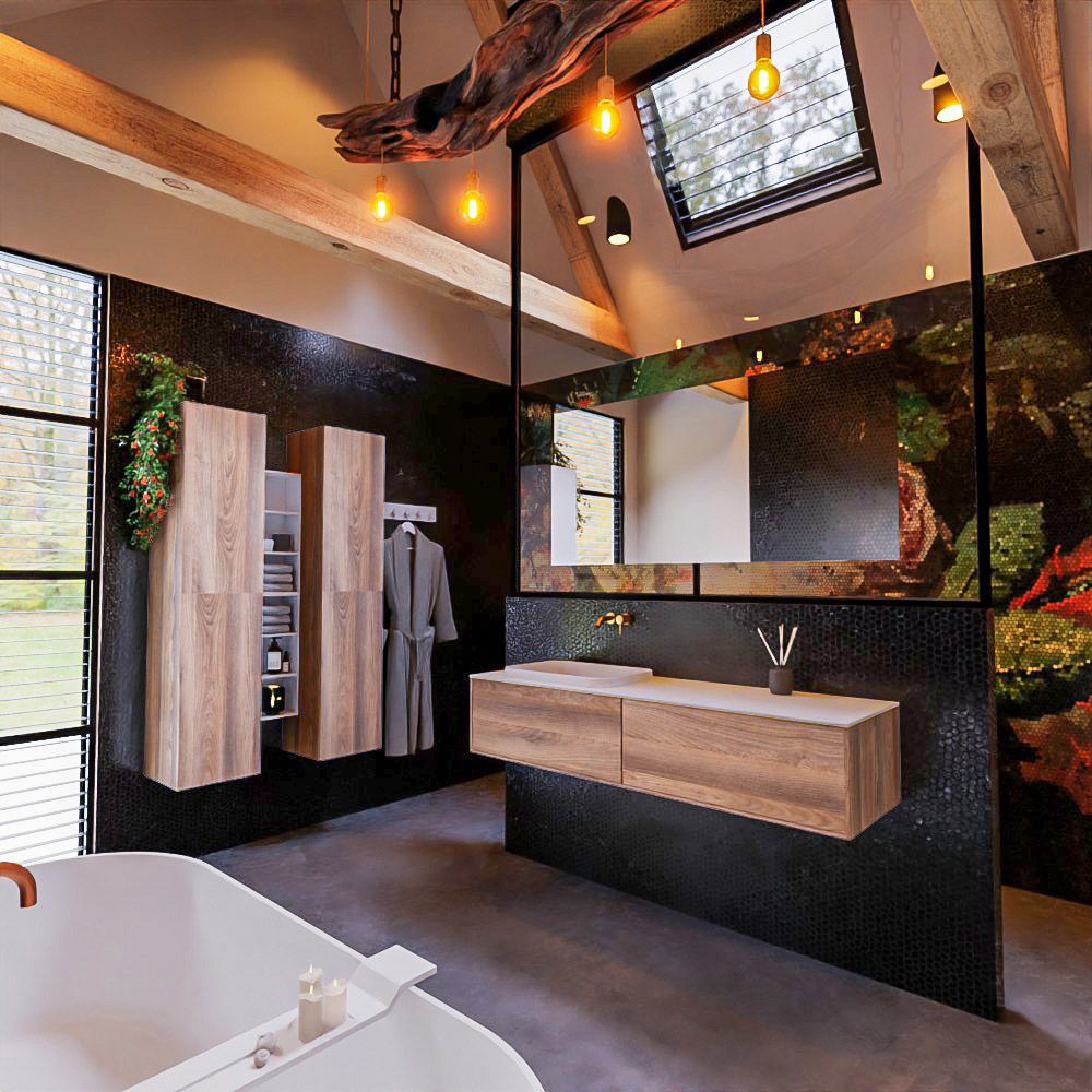 MONDIAZ ERIN 150cm mueble de baño color Dark Brown Grey 2 cajones. Lavabo RIDGE Izquierda sin orificio color Talc. 2 MONDIAZ ERIN 150cm mueble de baño color Dark Brown Grey 2 cajones. Lavabo RIDGE Izquierda sin orificio color Talc. - Imagen 2