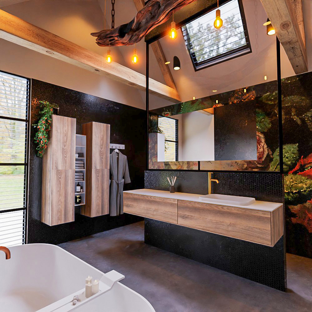 MONDIAZ ERIN 200cm mueble de baño color Dark Brown Grey 2 cajones. Lavabo RIDGE Derecho 1 orificio color Talc. 2 MONDIAZ ERIN 200cm mueble de baño color Dark Brown Grey 2 cajones. Lavabo RIDGE Derecho 1 orificio color Talc. - Imagen 2