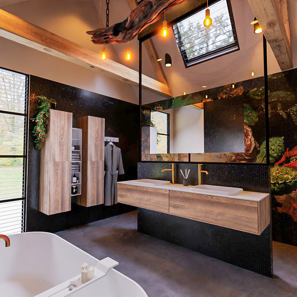MONDIAZ ERIN 200cm mueble de baño color Dark Brown Grey 2 cajones. Lavabo RIDGE Doble 2 orificios color Talc. 2 MONDIAZ ERIN 200cm mueble de baño color Dark Brown Grey 2 cajones. Lavabo RIDGE Doble 2 orificios color Talc. - Imagen 2