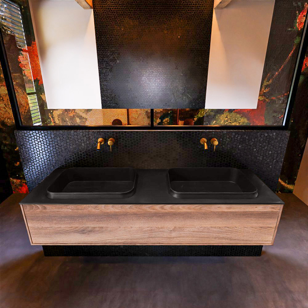 MONDIAZ ERIN 150cm mueble de baño color Dark Brown Grey 1 cajón. Lavabo RIDGE Doble sin orificio color Urban. 3 MONDIAZ ERIN 150cm mueble de baño color Dark Brown Grey 1 cajón. Lavabo RIDGE Doble sin orificio color Urban. - Imagen 3