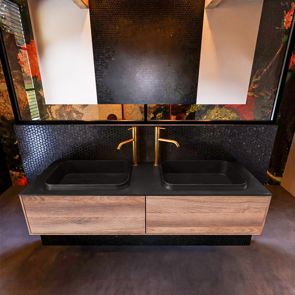 MONDIAZ ERIN 150cm mueble de baño color Dark Brown Grey 2 cajones. Lavabo RIDGE Doble 2 orificios color Urban. 3 MONDIAZ ERIN 150cm mueble de baño color Dark Brown Grey 2 cajones. Lavabo RIDGE Doble 2 orificios color Urban. - Imagen 3