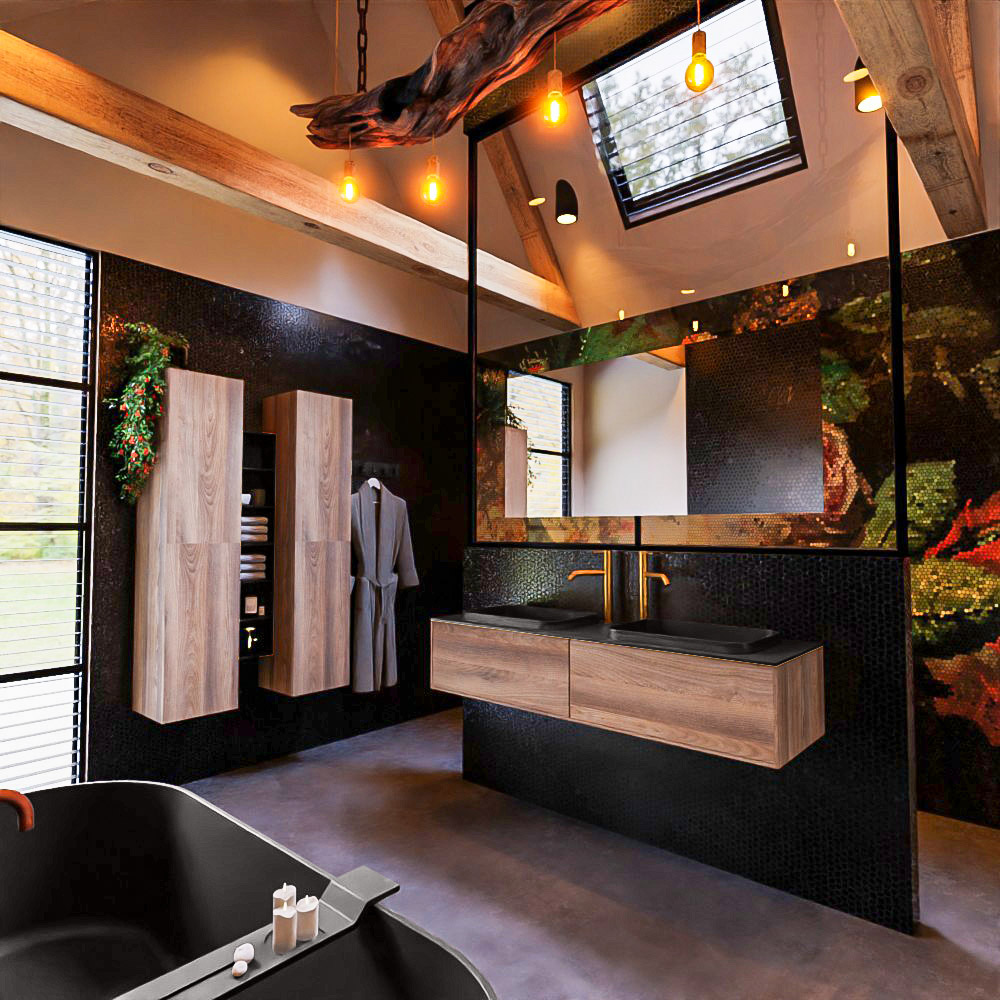 MONDIAZ ERIN 150cm mueble de baño color Dark Brown Grey 2 cajones. Lavabo RIDGE Doble 2 orificios color Urban. 2 MONDIAZ ERIN 150cm mueble de baño color Dark Brown Grey 2 cajones. Lavabo RIDGE Doble 2 orificios color Urban. - Imagen 2