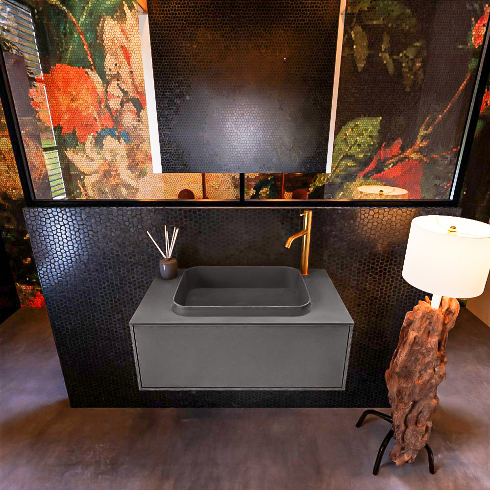 MONDIAZ ERIN 80cm mueble de baño color Dark Grey 1 cajón. Lavabo RIDGE Centro 1 orificio color Dark Grey. 3 MONDIAZ ERIN 80cm mueble de baño color Dark Grey 1 cajón. Lavabo RIDGE Centro 1 orificio color Dark Grey. - Imagen 3