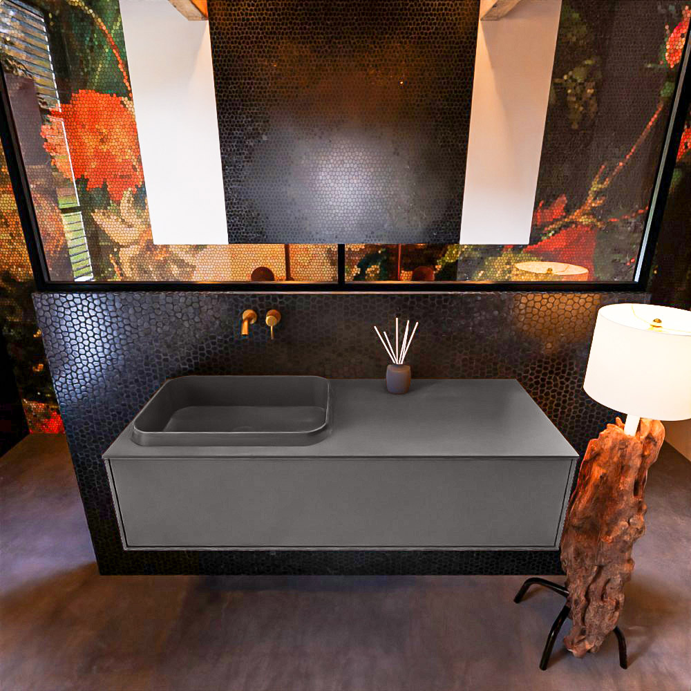 MONDIAZ ERIN 120cm mueble de baño color Dark Grey 1 cajón. Lavabo RIDGE Izquierda sin orificio color Dark Grey. 3 MONDIAZ ERIN 120cm mueble de baño color Dark Grey 1 cajón. Lavabo RIDGE Izquierda sin orificio color Dark Grey. - Imagen 3