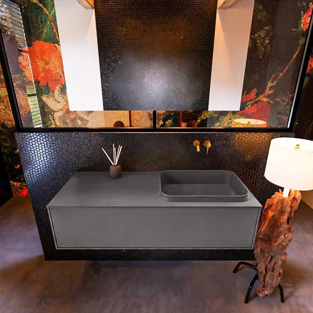 MONDIAZ ERIN 120cm mueble de baño color Dark Grey 1 cajón. Lavabo RIDGE Derecho sin orificio color Dark Grey. 3 MONDIAZ ERIN 120cm mueble de baño color Dark Grey 1 cajón. Lavabo RIDGE Derecho sin orificio color Dark Grey. - Imagen 3