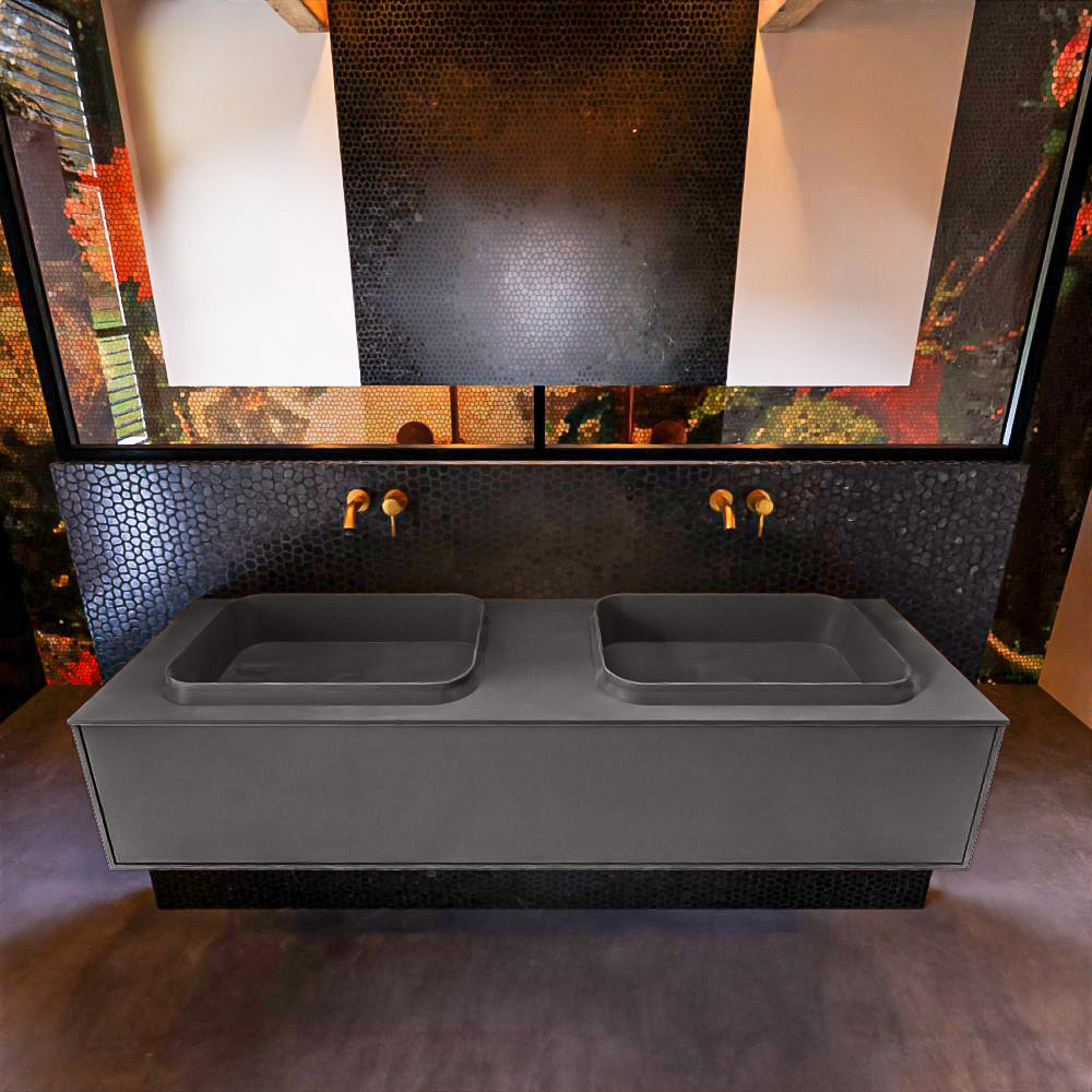 MONDIAZ ERIN 150cm mueble de baño color Dark Grey 1 cajón. Lavabo RIDGE Doble sin orificio color Dark Grey. 3 MONDIAZ ERIN 150cm mueble de baño color Dark Grey 1 cajón. Lavabo RIDGE Doble sin orificio color Dark Grey. - Imagen 3