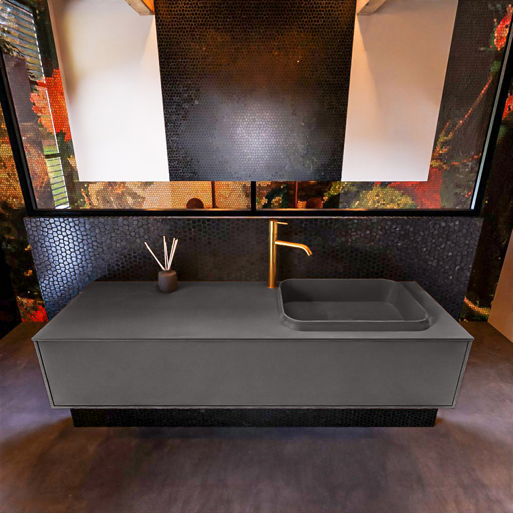 MONDIAZ ERIN 150cm mueble de baño color Dark Grey 1 cajón. Lavabo RIDGE Derecho 1 orificio color Dark Grey. 3 MONDIAZ ERIN 150cm mueble de baño color Dark Grey 1 cajón. Lavabo RIDGE Derecho 1 orificio color Dark Grey. - Imagen 3