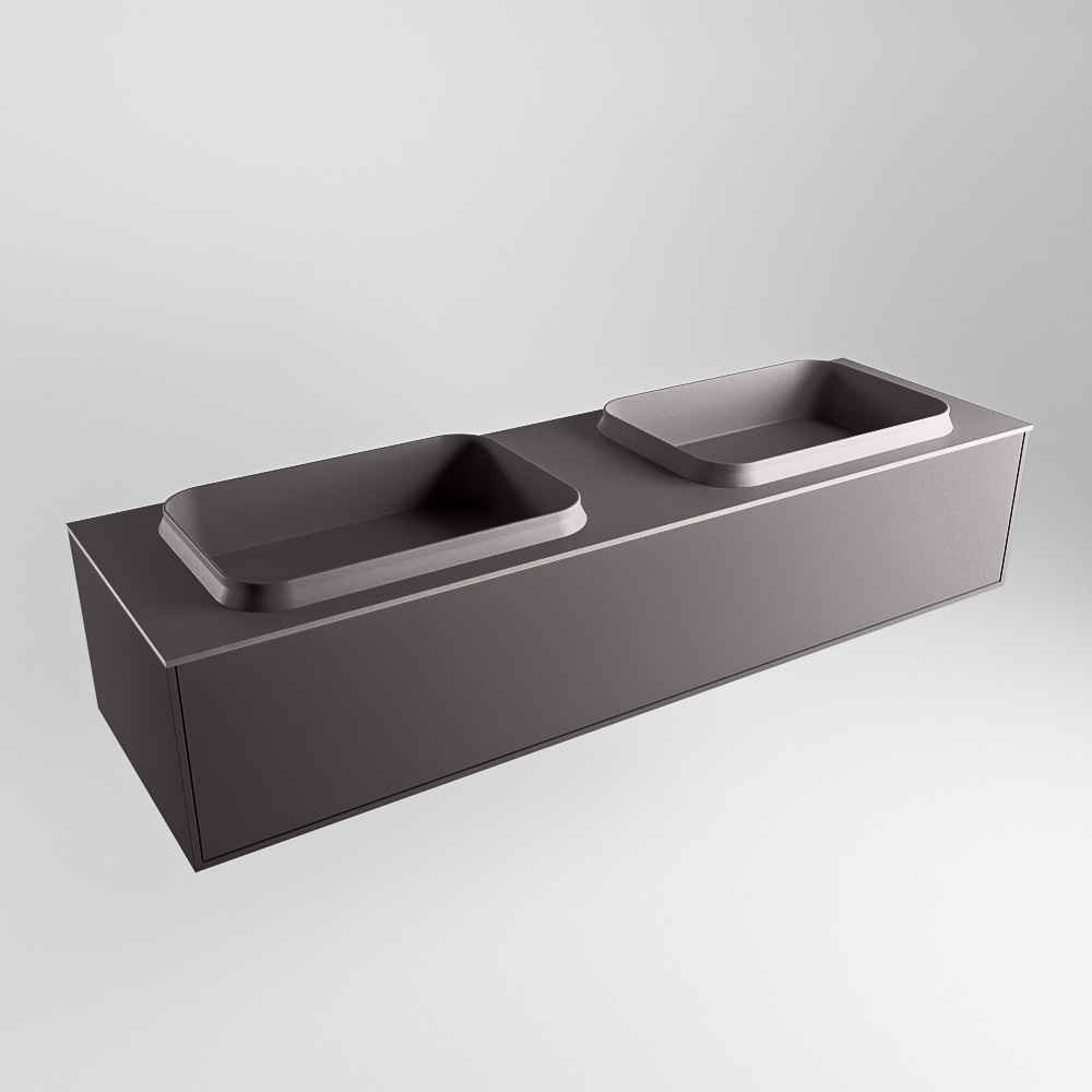MONDIAZ ERIN 150cm mueble de baño color Dark Grey 1 cajón. Lavabo RIDGE Doble sin orificio color Dark Grey. 4 MONDIAZ ERIN 150cm mueble de baño color Dark Grey 1 cajón. Lavabo RIDGE Doble sin orificio color Dark Grey. - Imagen 4
