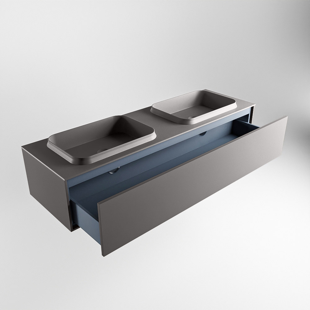 MONDIAZ ERIN 150cm mueble de baño color Dark Grey 1 cajón. Lavabo RIDGE Doble sin orificio color Dark Grey. 6 MONDIAZ ERIN 150cm mueble de baño color Dark Grey 1 cajón. Lavabo RIDGE Doble sin orificio color Dark Grey. - Imagen 6