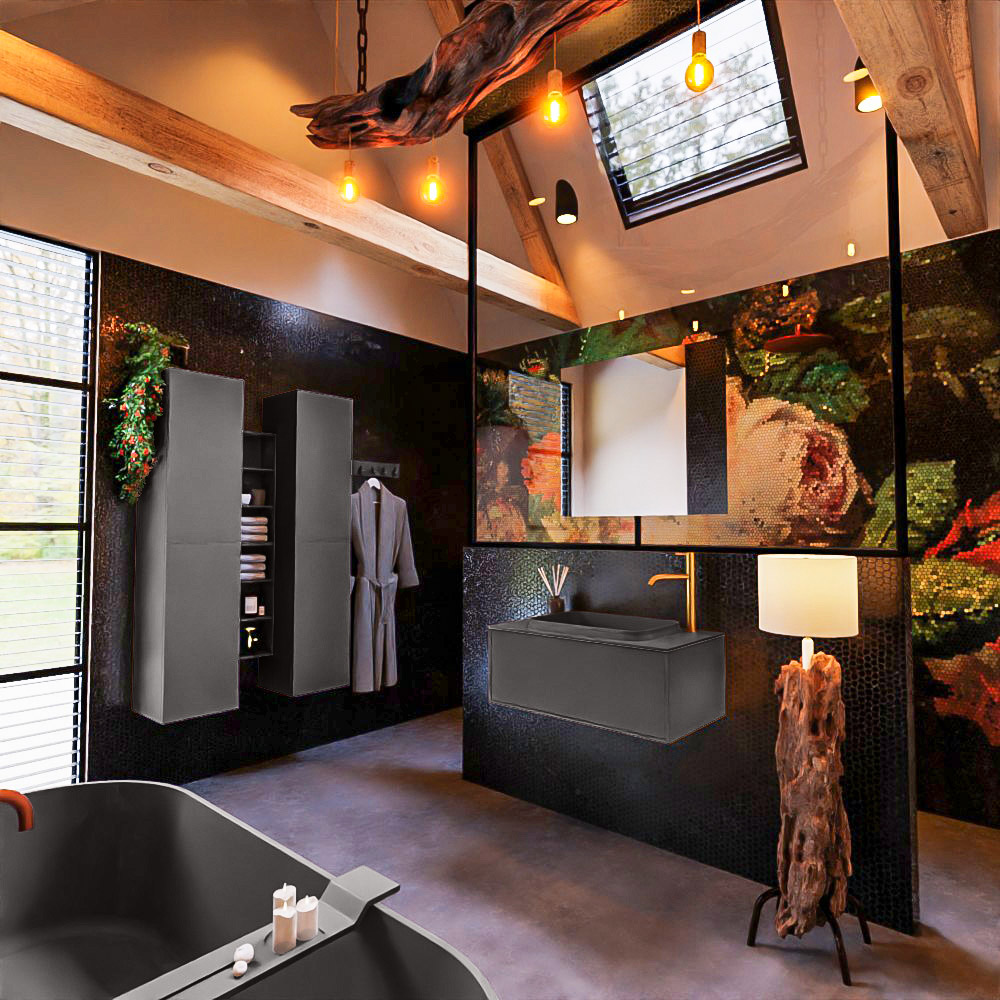 MONDIAZ ERIN 80cm mueble de baño color Dark Grey 1 cajón. Lavabo RIDGE Centro 1 orificio color Dark Grey. 2 MONDIAZ ERIN 80cm mueble de baño color Dark Grey 1 cajón. Lavabo RIDGE Centro 1 orificio color Dark Grey. - Imagen 2