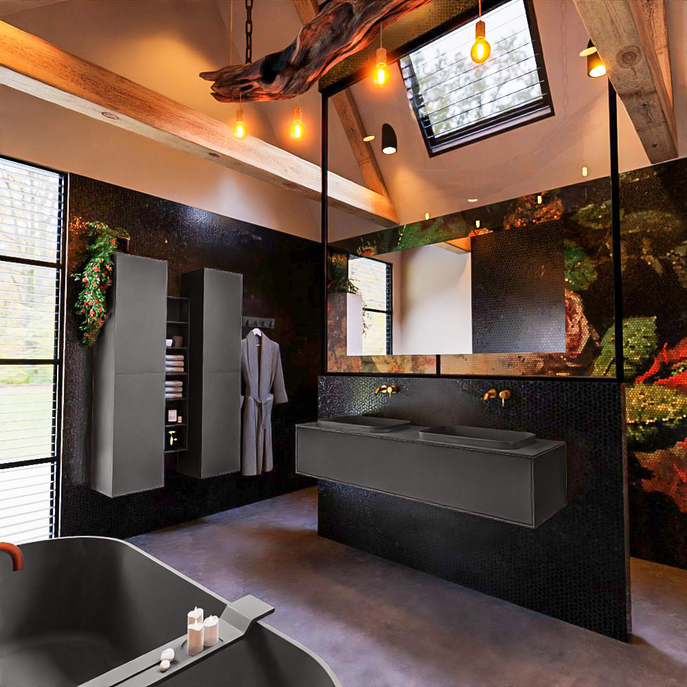 MONDIAZ ERIN 150cm mueble de baño color Dark Grey 1 cajón. Lavabo RIDGE Doble sin orificio color Dark Grey. 2 MONDIAZ ERIN 150cm mueble de baño color Dark Grey 1 cajón. Lavabo RIDGE Doble sin orificio color Dark Grey. - Imagen 2