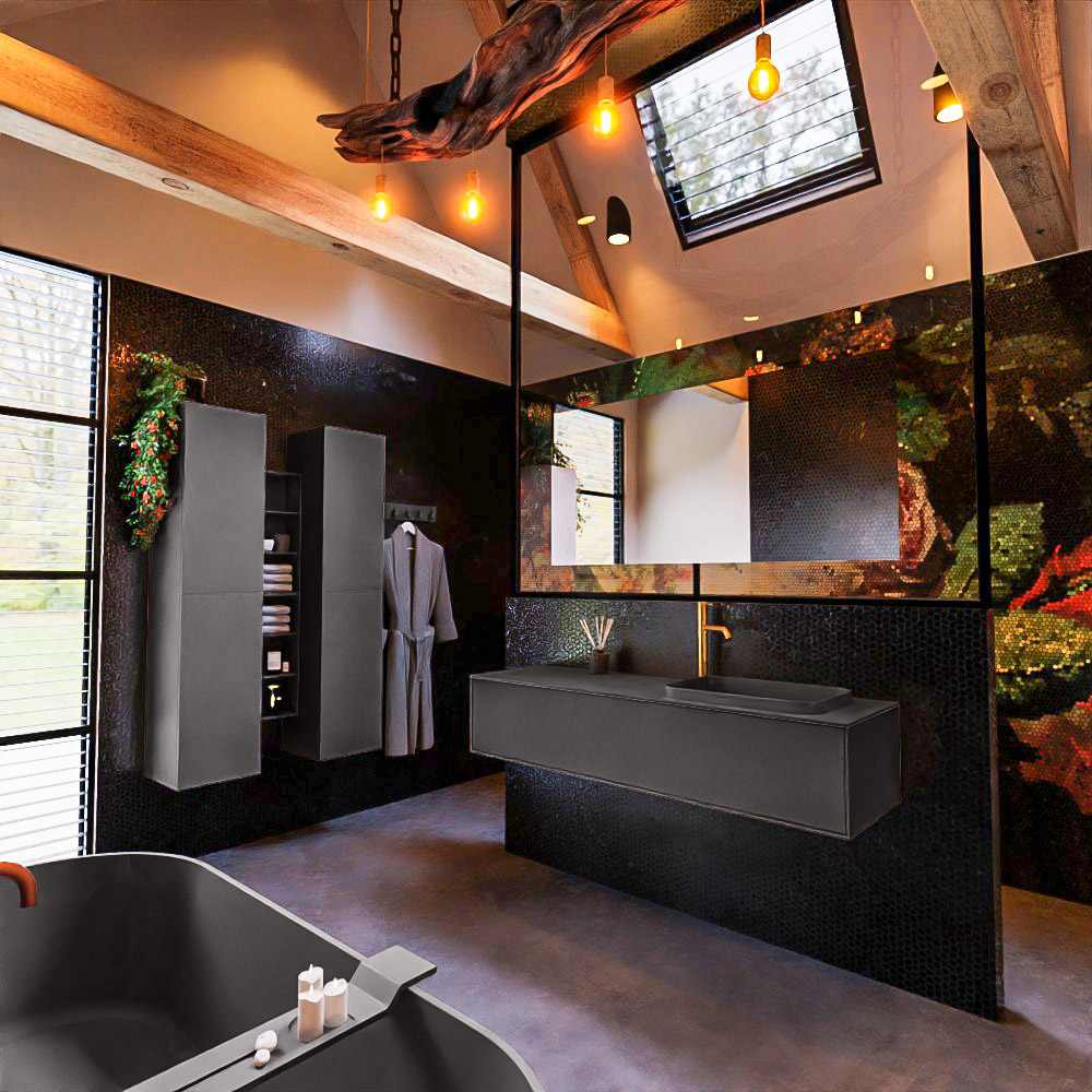 MONDIAZ ERIN 150cm mueble de baño color Dark Grey 1 cajón. Lavabo RIDGE Derecho 1 orificio color Dark Grey. 2 MONDIAZ ERIN 150cm mueble de baño color Dark Grey 1 cajón. Lavabo RIDGE Derecho 1 orificio color Dark Grey. - Imagen 2