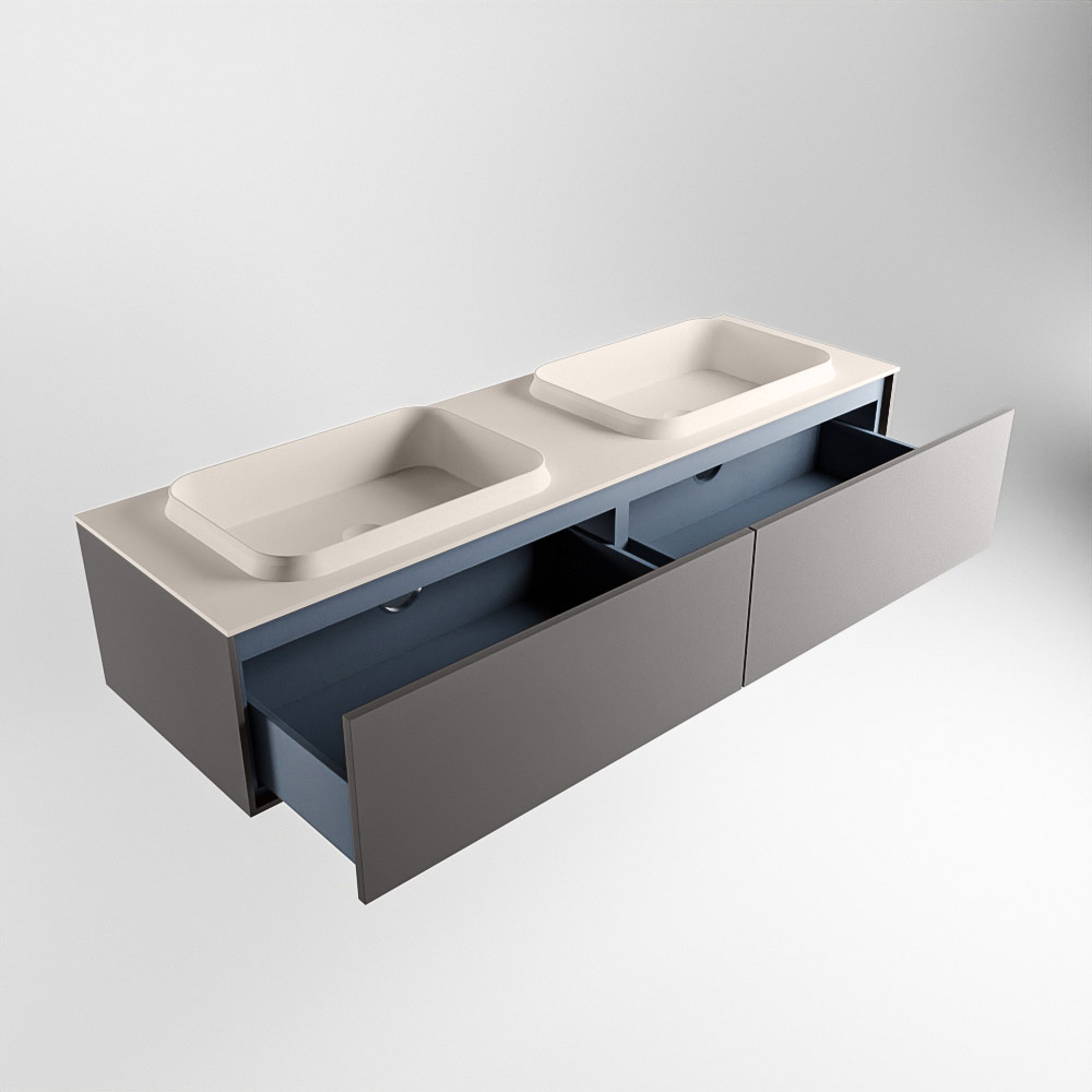 MONDIAZ ERIN 150cm mueble de baño color Dark Grey 2 cajones. Lavabo RIDGE Doble sin orificio color Linen. 6 MONDIAZ ERIN 150cm mueble de baño color Dark Grey 2 cajones. Lavabo RIDGE Doble sin orificio color Linen. - Imagen 6