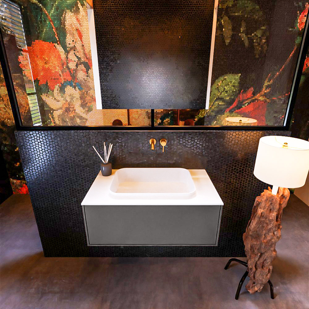 MONDIAZ ERIN 80cm mueble de baño color Dark Grey 1 cajón. Lavabo RIDGE Centro sin orificio color Talc. 3 MONDIAZ ERIN 80cm mueble de baño color Dark Grey 1 cajón. Lavabo RIDGE Centro sin orificio color Talc. - Imagen 3