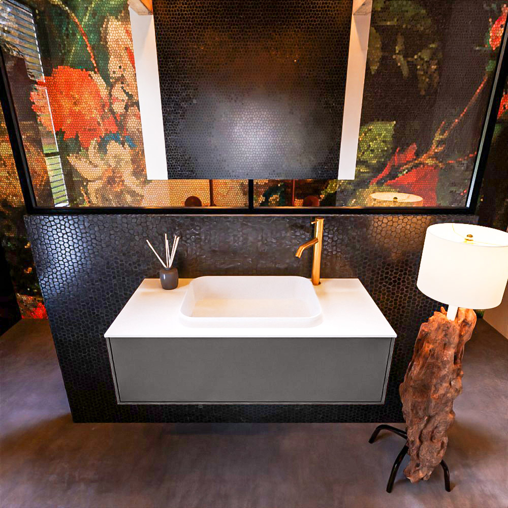 MONDIAZ ERIN 100cm mueble de baño color Dark Grey 1 cajón. Lavabo RIDGE Centro 1 orificio color Talc. 3 MONDIAZ ERIN 100cm mueble de baño color Dark Grey 1 cajón. Lavabo RIDGE Centro 1 orificio color Talc. - Imagen 3