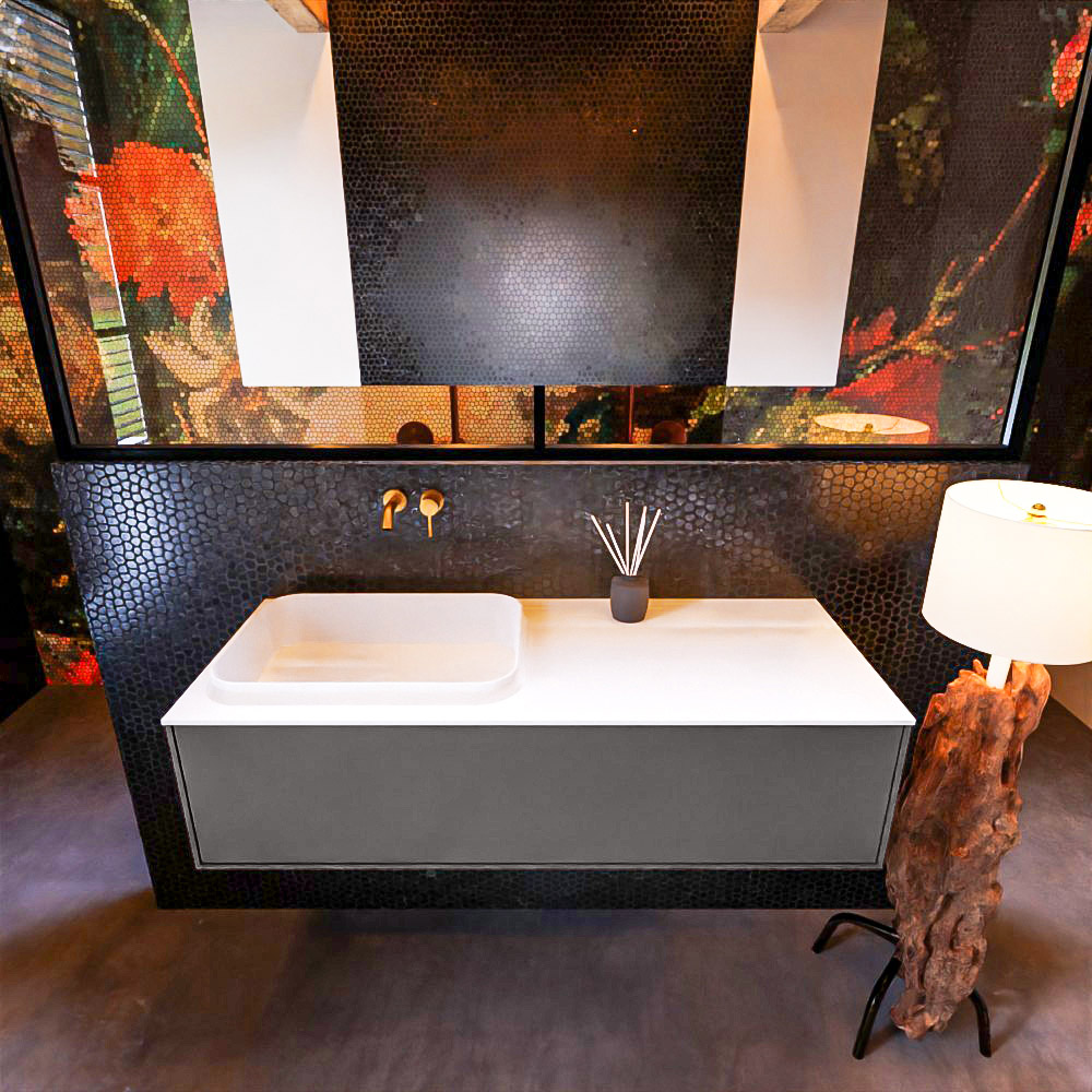 MONDIAZ ERIN 120cm mueble de baño color Dark Grey 1 cajón. Lavabo RIDGE Izquierda sin orificio color Talc. 3 MONDIAZ ERIN 120cm mueble de baño color Dark Grey 1 cajón. Lavabo RIDGE Izquierda sin orificio color Talc. - Imagen 3