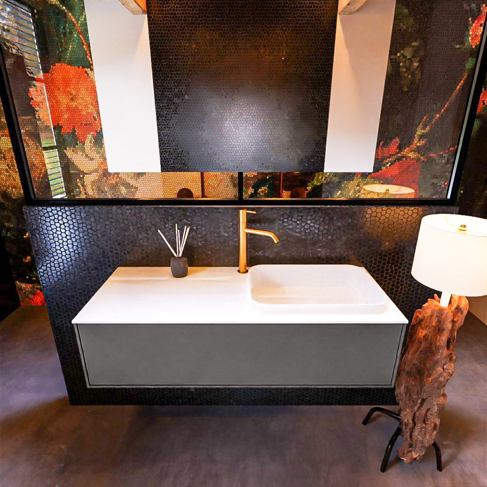 MONDIAZ ERIN 120cm mueble de baño color Dark Grey 1 cajón. Lavabo RIDGE Derecho 1 orificio color Talc. 3 MONDIAZ ERIN 120cm mueble de baño color Dark Grey 1 cajón. Lavabo RIDGE Derecho 1 orificio color Talc. - Imagen 3